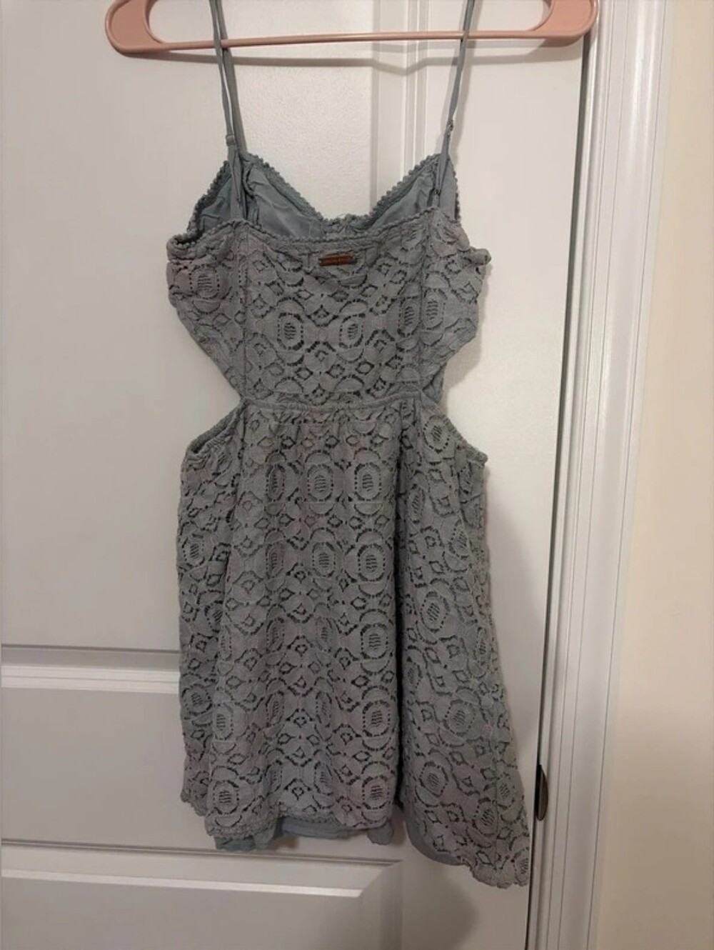 Lace Cutout Spaghetti Strap Dress in Gray